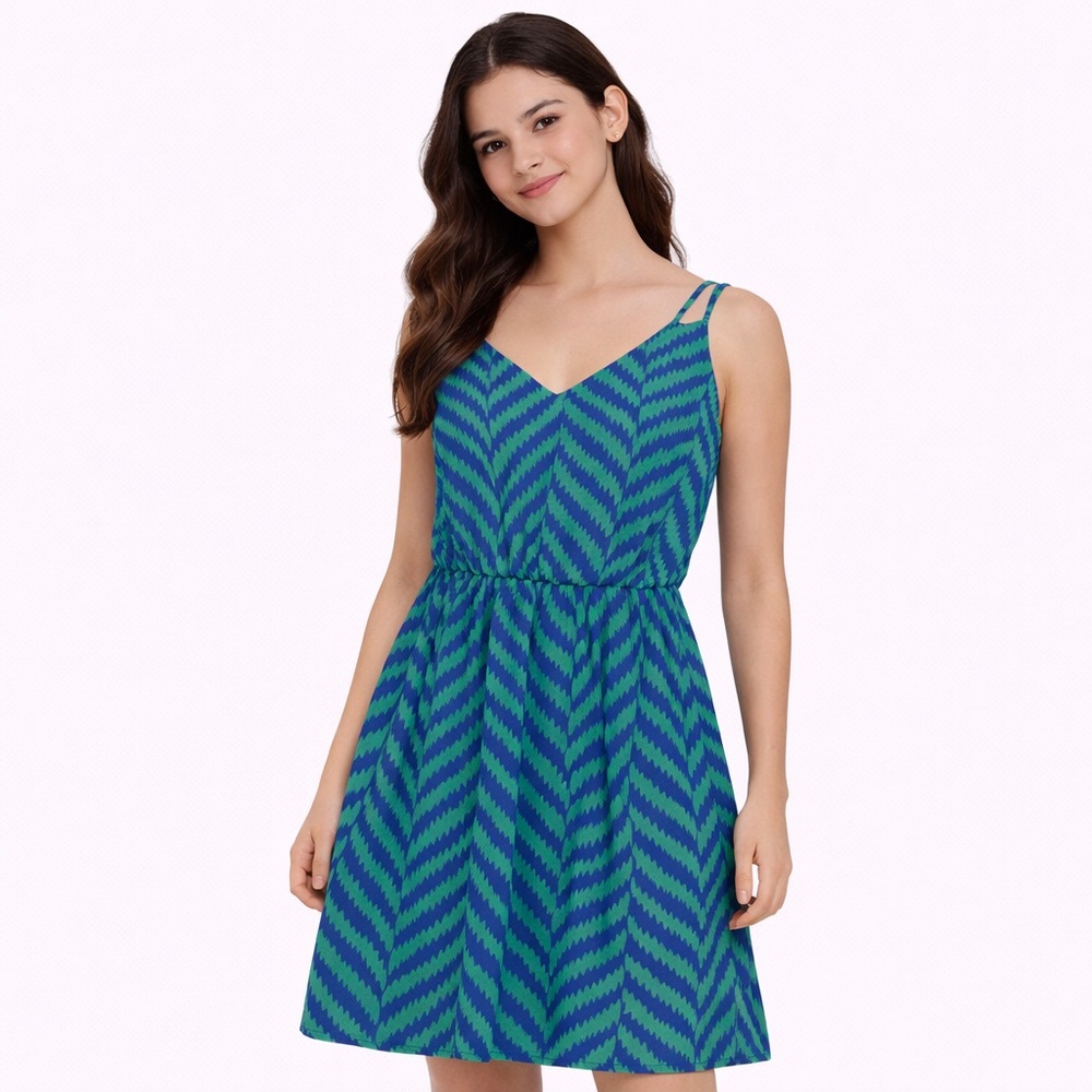 Forever 21 Dress Size Large L Chevron Blue Green